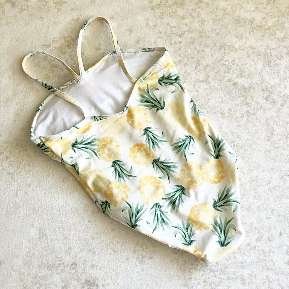 Janie and Jack Girls 6 Swimsuit Pineapple Print Ruffle One Piece Yellow Green - Picture 4 of 6
